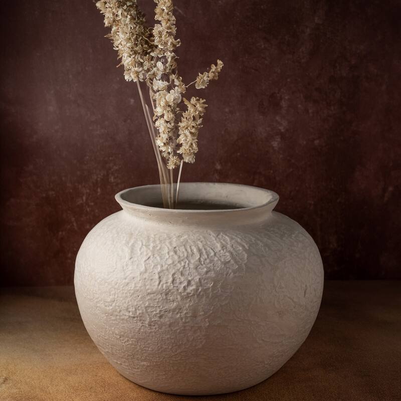 Paper Mache Pot Natural White Dia 12.40" - NATURAL WHITE - NATURAL WHITE