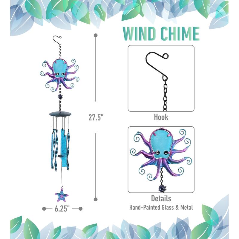 CoTa Global Octopus Wind Chime – Handmade Glass and Metal Chime - 27.5 Inches