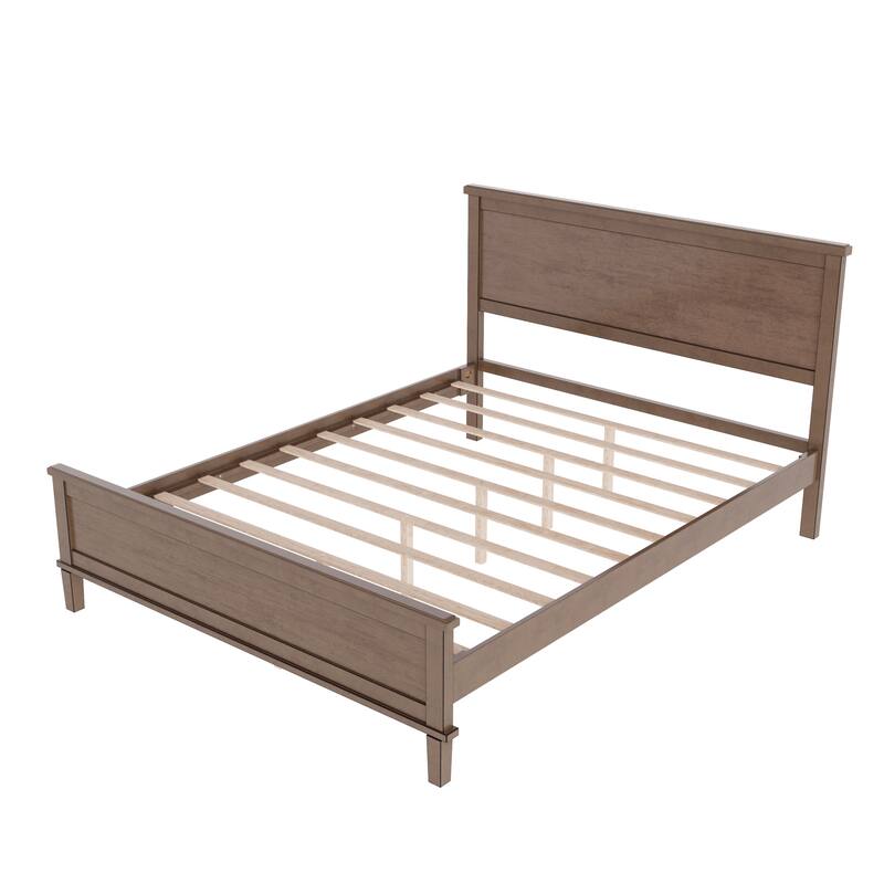 Wood Platform Bed with Headboard and Wood Slat Support
