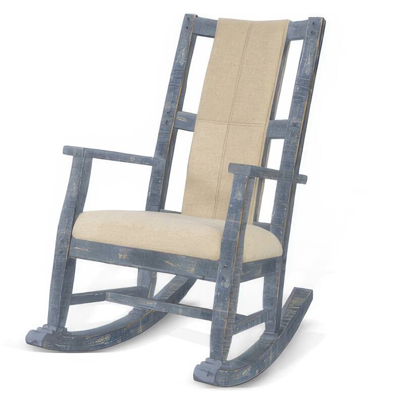 Rena Rocking Chair, Cushion Seat and Back, Blue Mahogany Mindy Wood