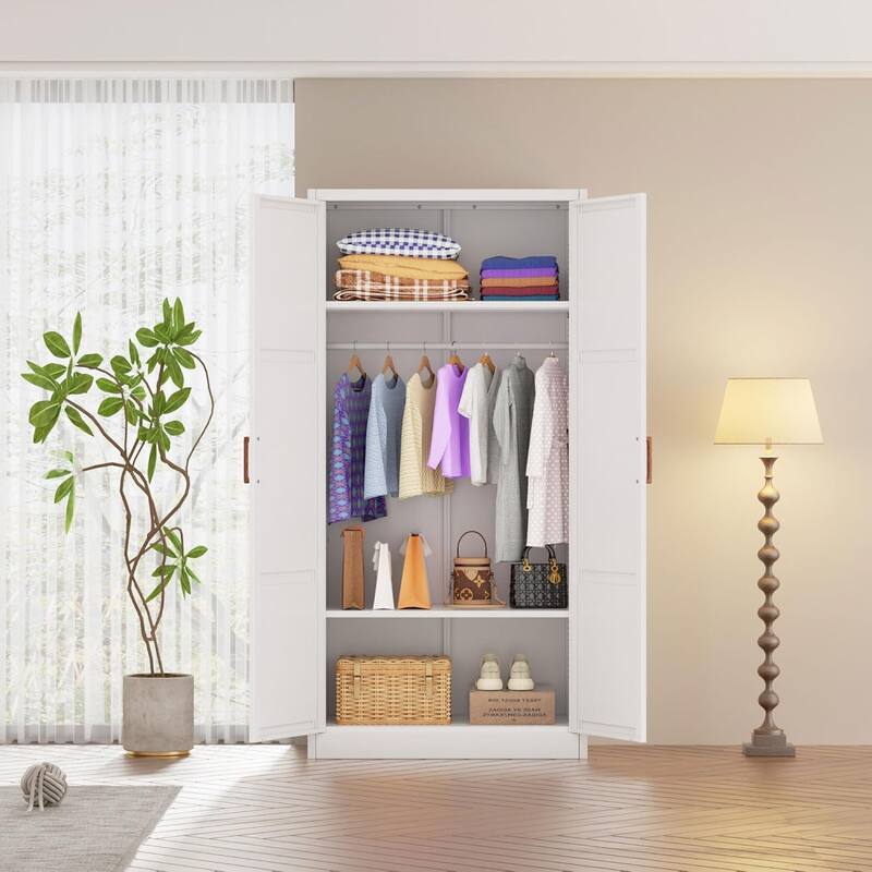 71'' - 72'' Tall Wardrobe Armoire Clothing Closet Storage Cabinet with Hanging Rod and Adjustable Shelves