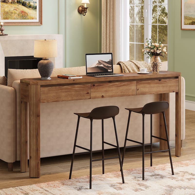 63" Solid Wood Console Table with 3 Drawers, Farmhouse Entryway Table for Living Room, Hallway, Behind Couch