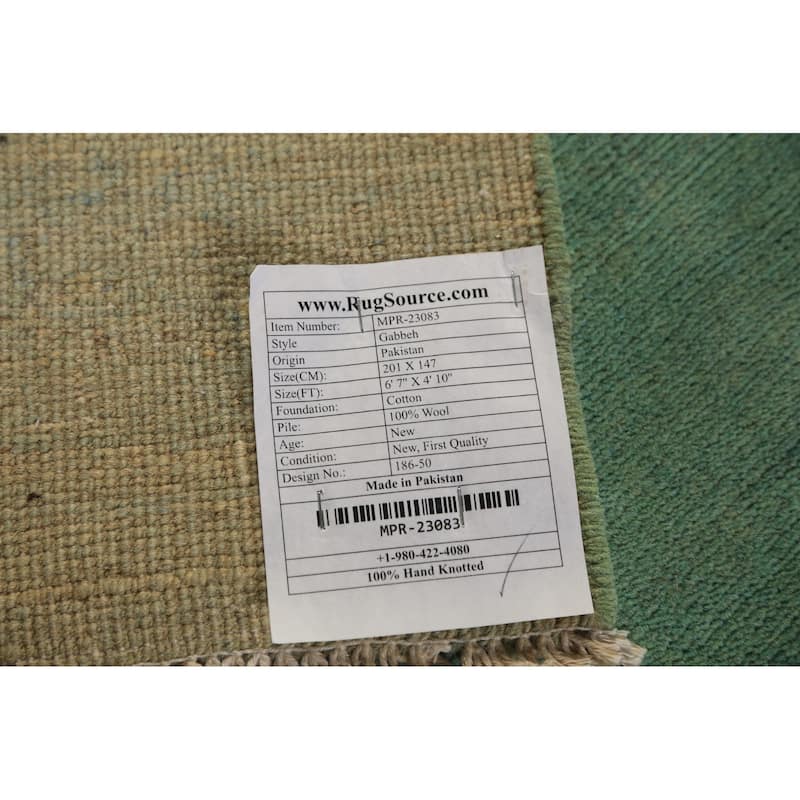 Green Gabbeh Modern Area Rug Handmade Wool Carpet - 4'10" x 6'7"