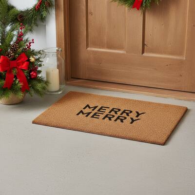HomeRoots 17" X 29" Brown And Black Christmas Outdoor Coir Door Mat - 17.00' X '29.00