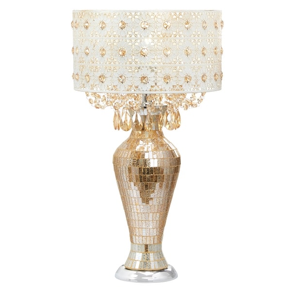 slide 2 of 13, River of Goods Solvang Jeweled Metal/Mosaic Base Cascading Crystal Table Lamp - 14"L x 14"W x 25"H