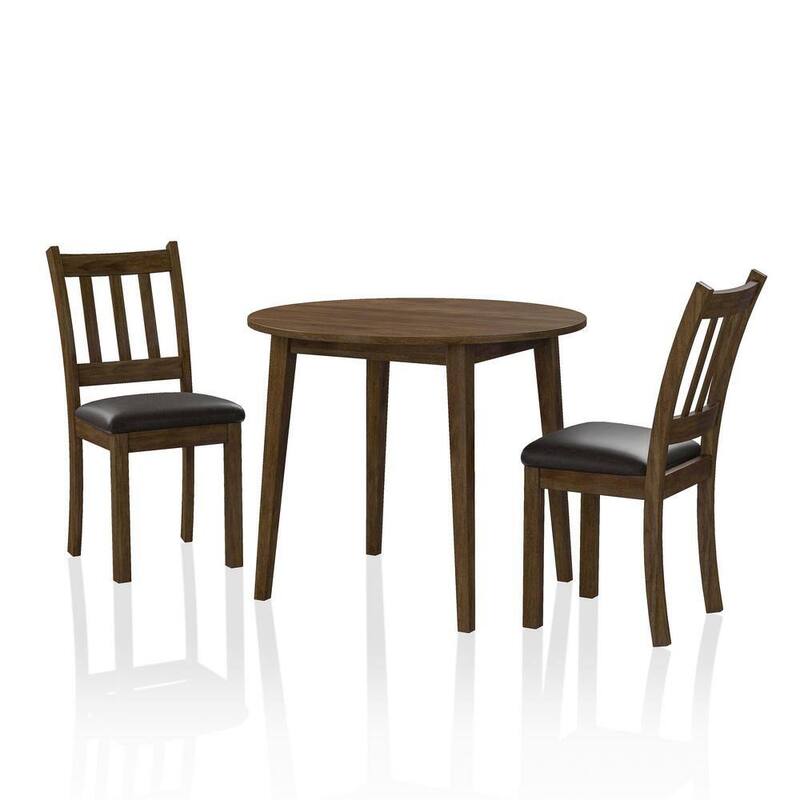 Cozy 3pc Dining Set Round Dining Table And 2x Side Chairs Walnut, Dark Brown Transitional Solid wood Dining Room Furnitu