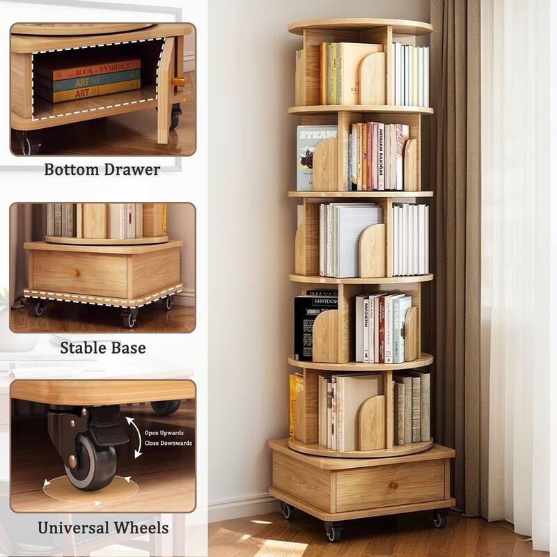6 Tier Rotating Bookshelf, 360° Display Round Spinning Bookshelf