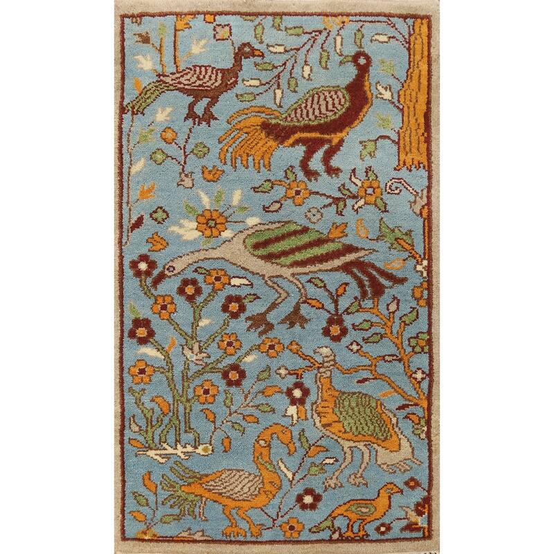 Hand Knotted Oriental 100% Wool Carpet Traditional All-Over Navy Blue & Blues Ziegler Area Rug - 5' 1'' X 3' 0''