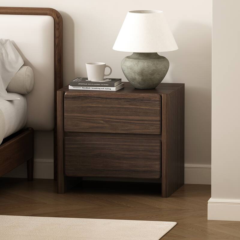 Modern Nightstand with 2 Drawers Wood Grain Texture Minimalist Design