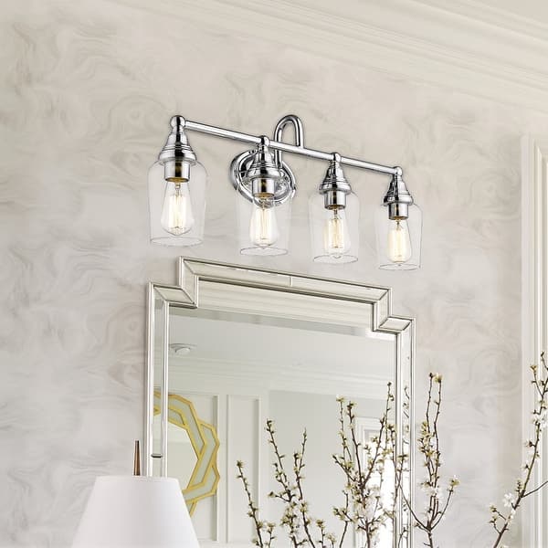 4Light Bathroom Vanity Lighting Fixture Wall Sconces, Clear Glass
