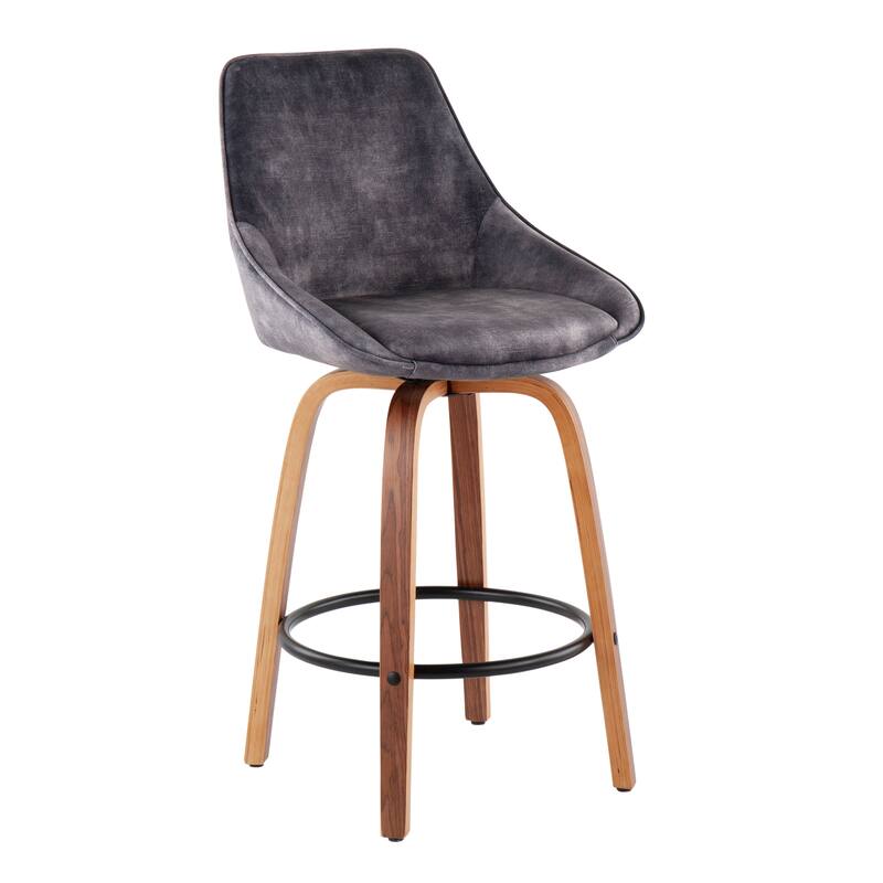 Carson Carrington Alba Velvet Counter Stool with Black Round Footrest (Set of 2) - Grey