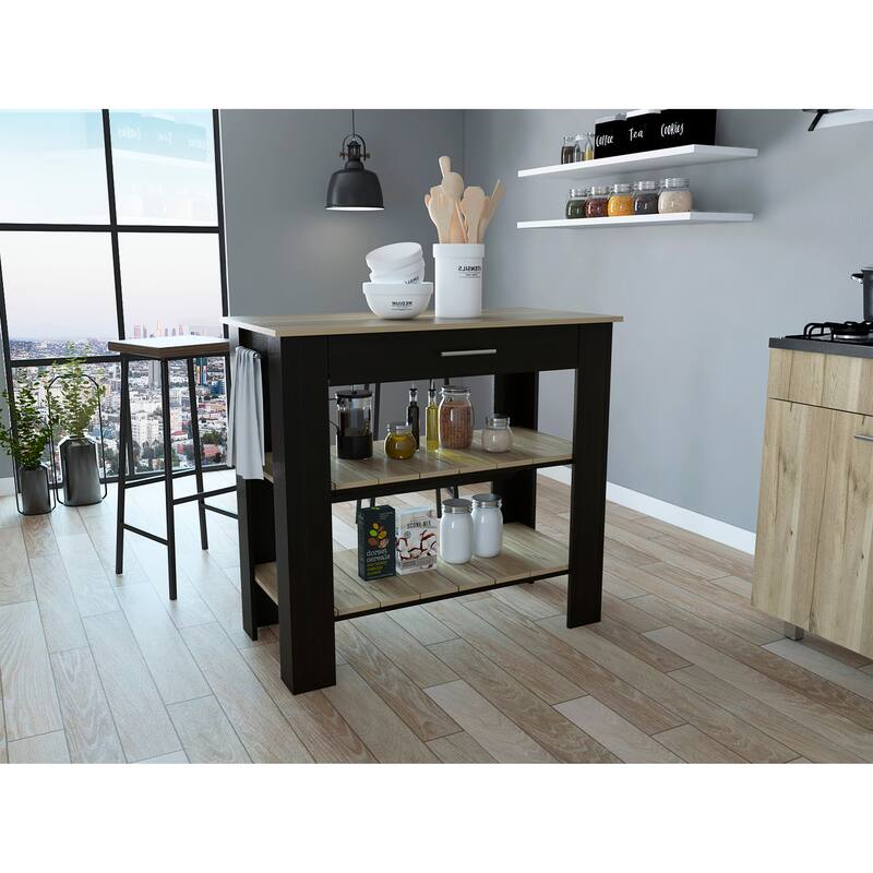 Rockaway 1-Drawer 2-Shelf Kitchen Island Black Wengue and Light Oak - Black