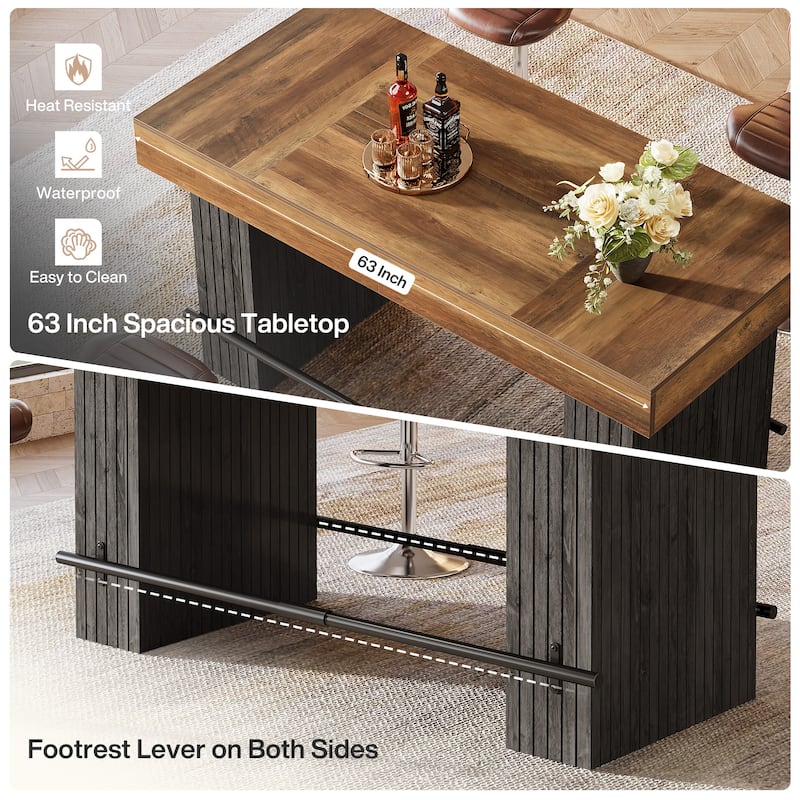 63-Inch Dining Table with Footrest and Large Table Top, Kitchen Island Table - 31.5"D x 62.99"W x 35.43"H