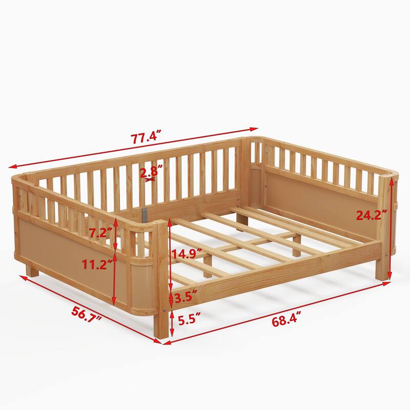 Toddler Low-profile Bed with Fences Headboard Footboard and Removable Side Rails for Kids, Girls and Boys Wooden Daybed