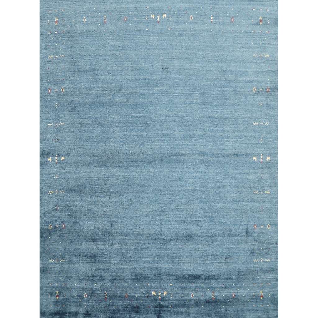 Hand Knotted Oriental Viscose Silk Carpet Tribal Animal Pictorial Navy Blue & Blues Gabbeh Area Rug - 9' 9'' X 10' 0''