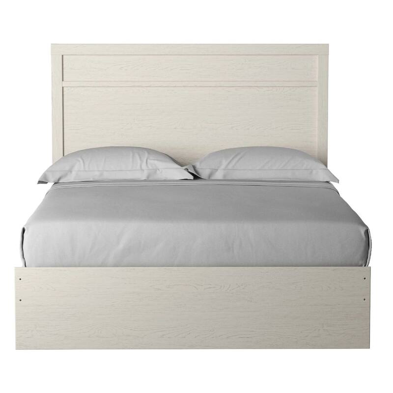 Tely Queen Size Bed w Plank Panel Headboard, Modern Farmhouse White