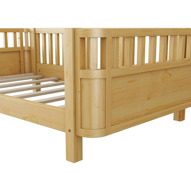 Modern Wood Platform Bed with Safety Rails for Kids