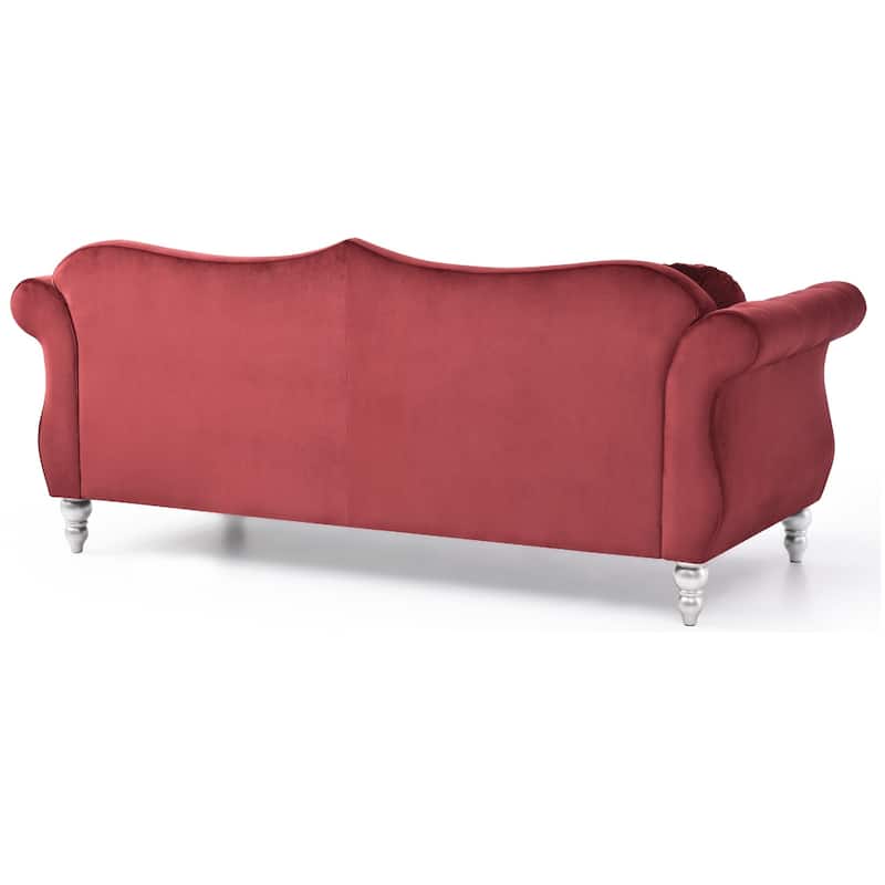 Velvet Tufted Chesterfield 3-Seater Sofa with Throw Pillows - 82" - Burgundy
