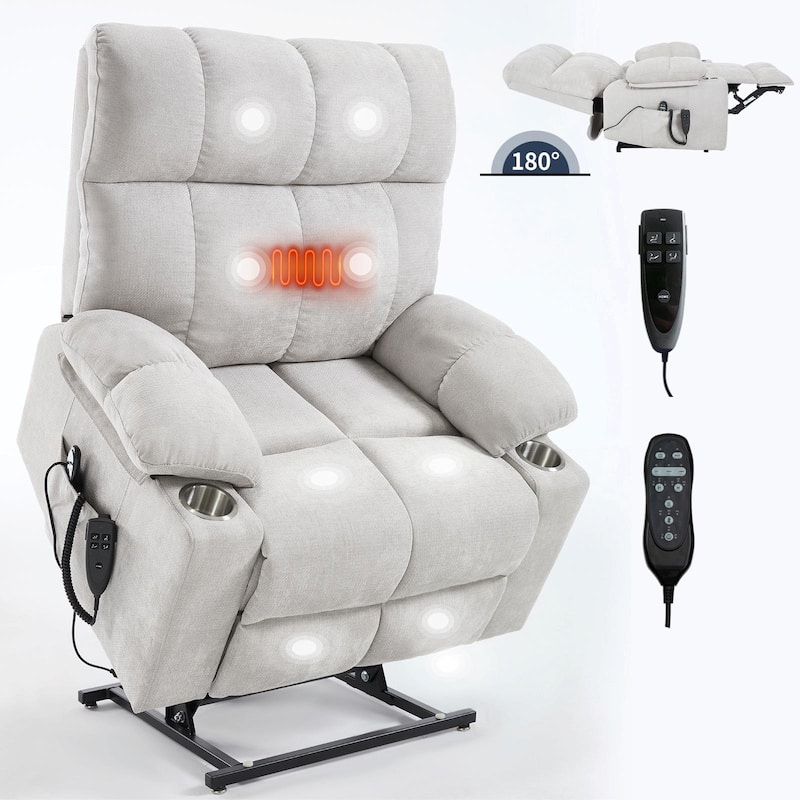 Dual Motor Infinite Position Up to 350 LBS Chenille Power Lift Recliner Chair