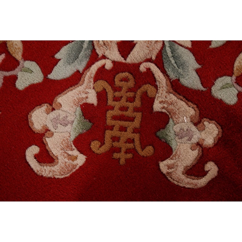 Red Art-Deco Chinese Vintage Area Rug Handmade Wool Carpet - 9'0" x 12'0"