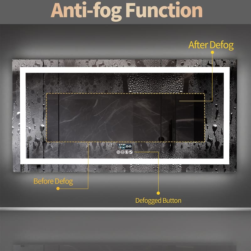 Bluetooth LED Bathroom Mirror Music Speaker Wall Vanity Mirror with Lights Date and Time Rectangle - 40"x24"