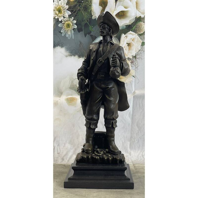 Pirate With Treasure Chest And Sword Bronze Sculpture Statue Signed Original 14 Inches X 5 Inches