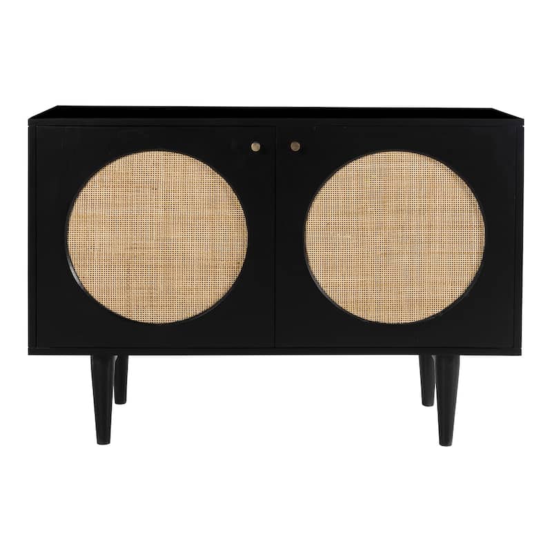 Circle Solid Wood with Natural Woven Cane Two-Door Cabinet