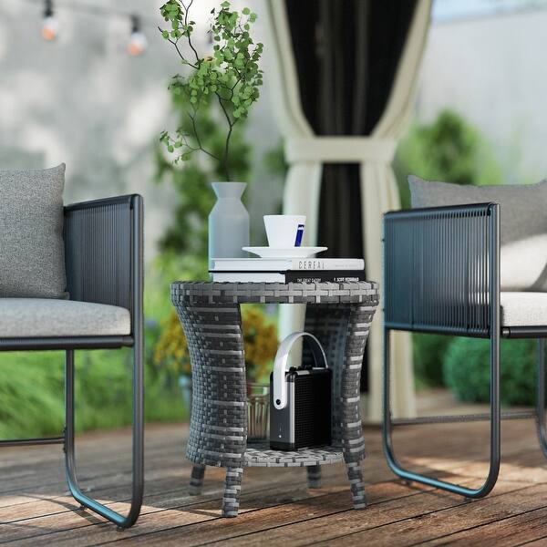slide 2 of 27, Outsunny 18" Outdoor Wicker Coffee Table, 2-Tier Patio Side Table with Storage Grey