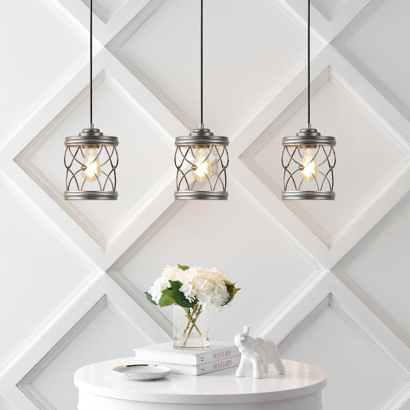 Helisa 6.5" 1-Light Farmhouse Industrial Iron Filigree Caged Jar LED Pendant, (Set of 3) by JONATHAN Y