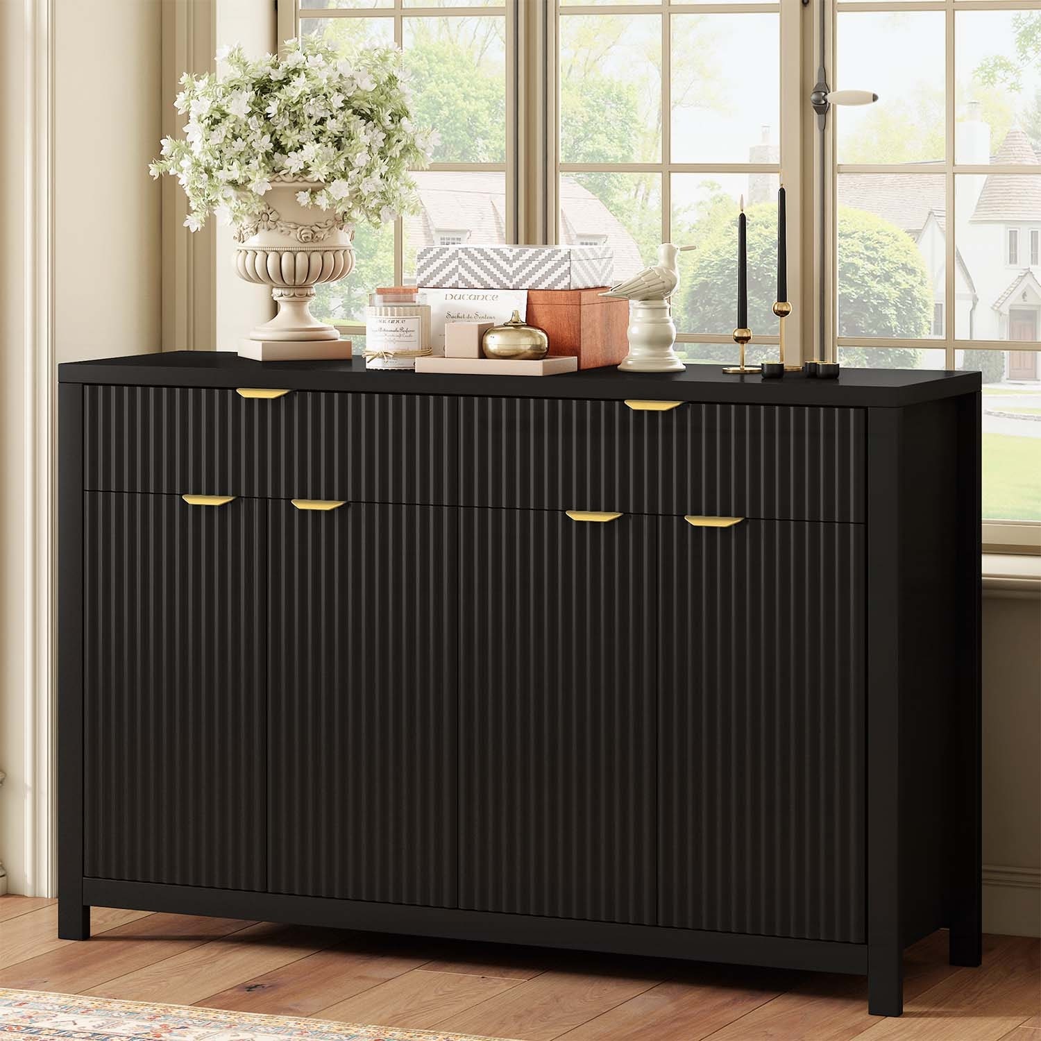 Wave-Pattern Sideboard Cabinet with Drawers Doors,for Versatile