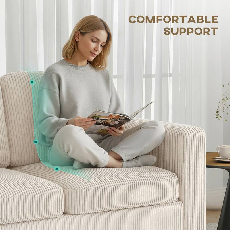 HOMCOM 73" Corduroy L-Shaped Sectional Sofa, Reversible Chaise/Ottoman, 2200lb