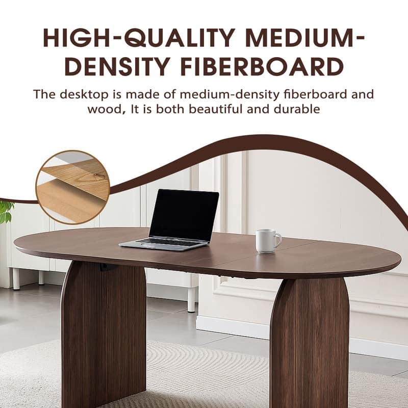 Modern Oval Wooden Dining Table - Double-Column Design