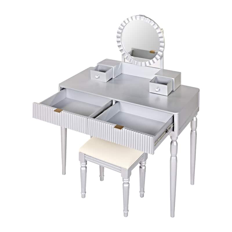 Makeup Vanity with 4 Drawers & Stool, Dressing Table with Mirror