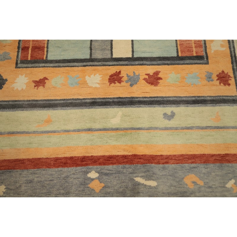 Hand Knotted Oriental 100% Wool Carpet Modern Geometric Multi-Colored Gabbeh Area Rug - 8' 10'' X 6' 0''