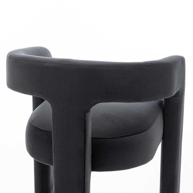 SEYNAR Modern Velvet 34.6''H Fixed Height Open-Back Bar Stool with Metal Footrest