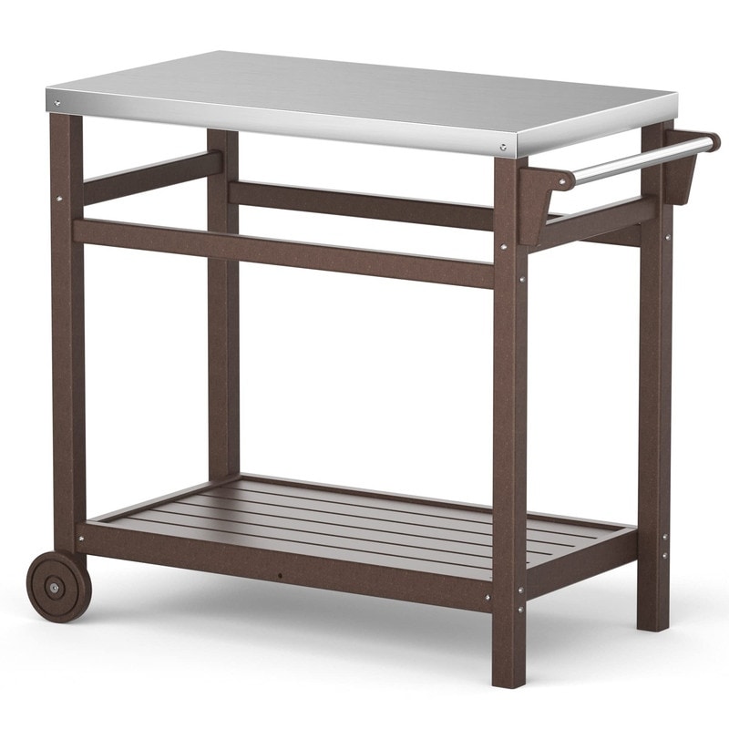 TORVA HDPE Portable Outdoor Grill Table，Grill Cart with Stainless Steel Top&3-Shelf Storage for BBQ Prep Table - N/A