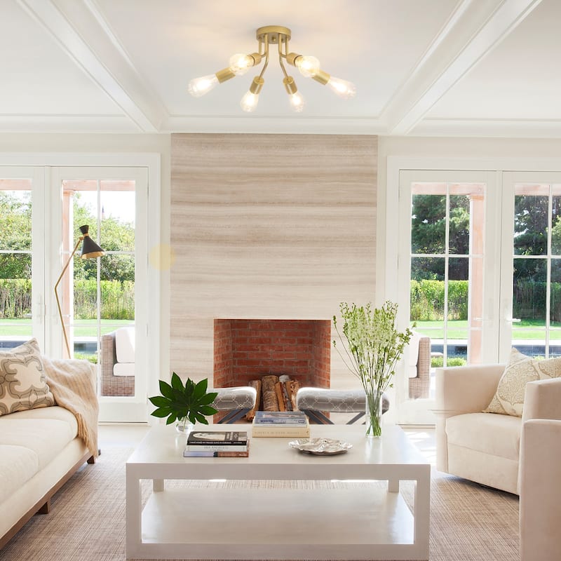 6-Light Modern Sputnik Light Fixture Semi Flush Mount Ceiling Lighting - 14.76' W