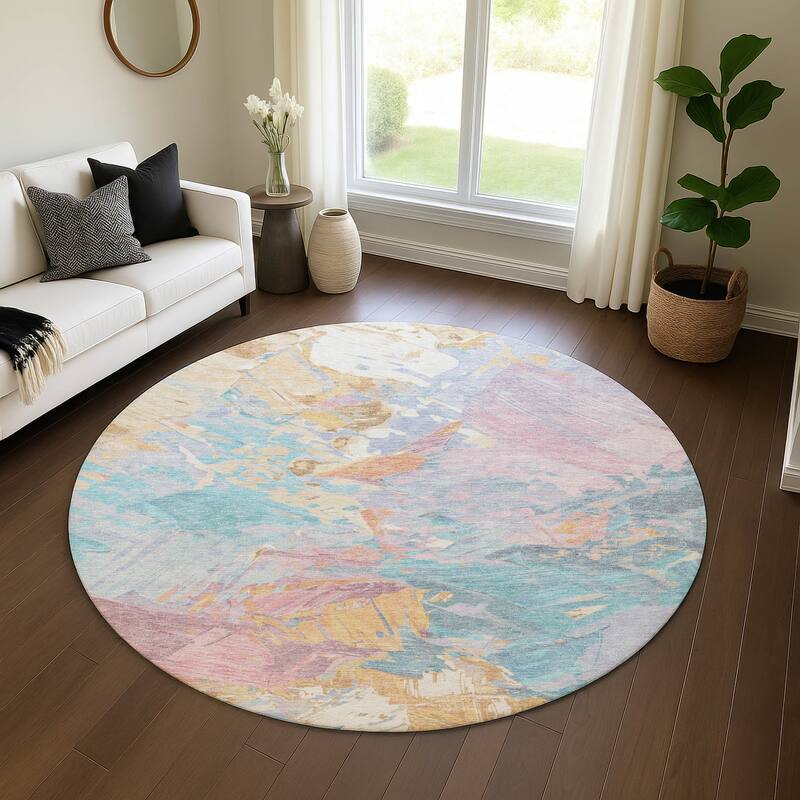 Premium Washable Super Soft Modern Brushstrokes Mayfield Rug - Teal - 8' x 8'