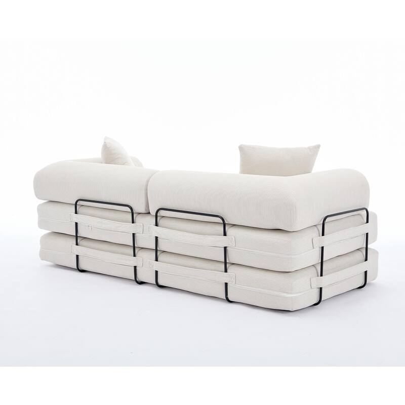 Folding Couch Convertible into King Size Floor Bed, 4-in-1 Corduroy Sleeper Sofa Bed with Moved Armrests and Non-Slip Pad