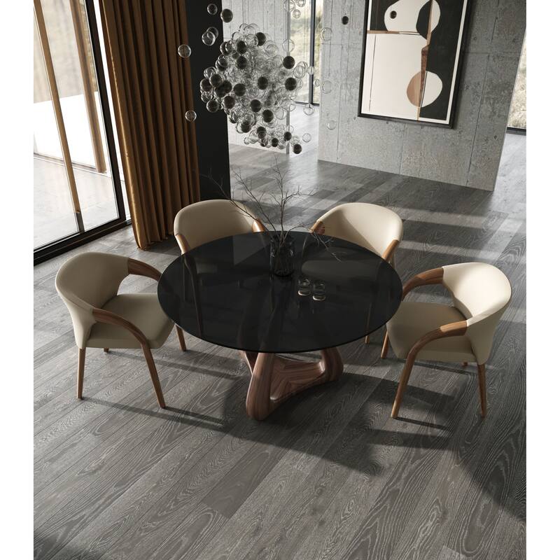 Modrest Wynetta Mid-Century Modern Grey Vegan Leather & Walnut Dining Chair