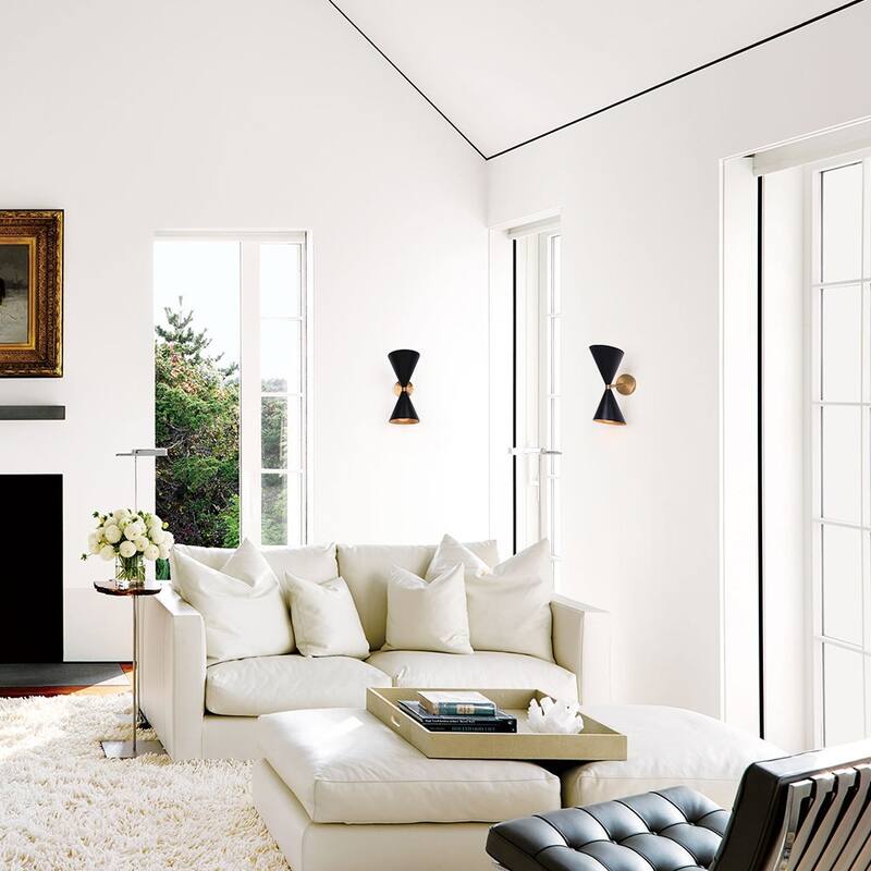 2-Light Black Gold UP Down Cone Wall Sconce