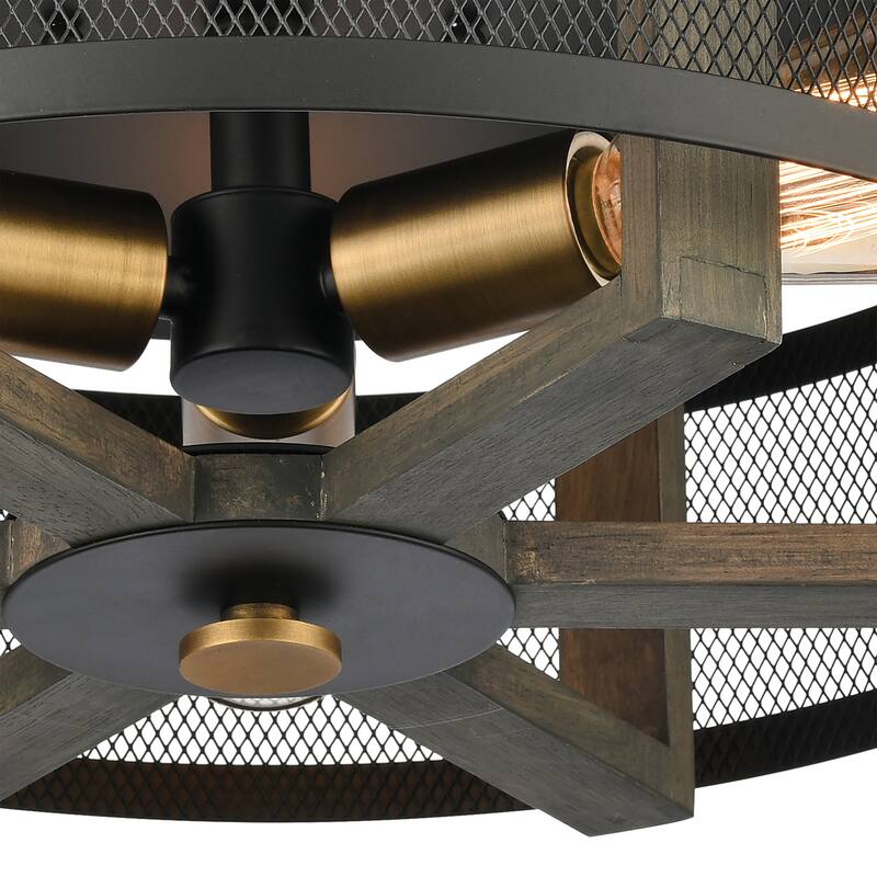 Elk Home Woodbridge Black With Metal Shade 3 Light Flush Mount