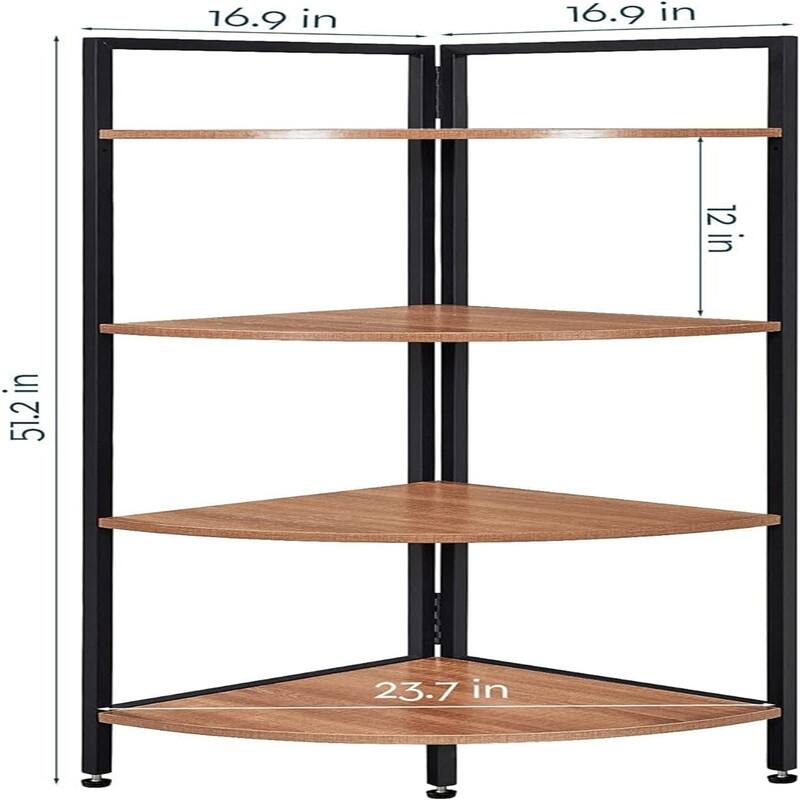 Corner Bookshelf 4 Tier Stand - 25.1"D x 16.9"W x 51"H