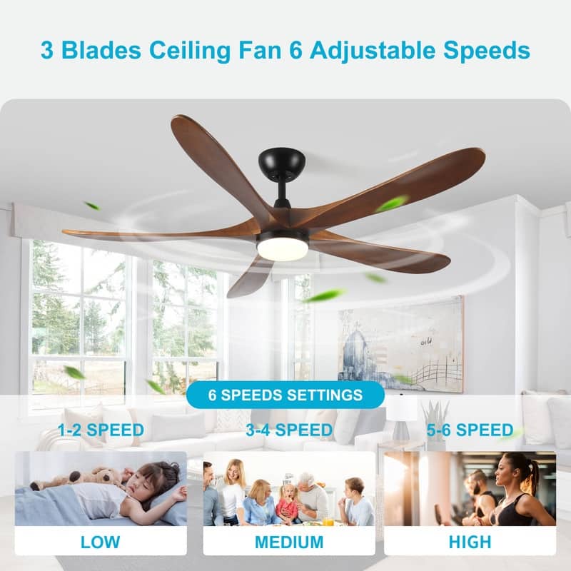 62 in. Solid Wood with Remote Control with Light, DC Motor Indoor/Outdoor 5-Blade Ceiling Fan for Patios, Bedrooms&Farmhouses
