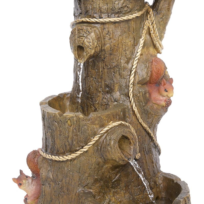 Alpine Corporation ZEN552 24" Outdoor Multitiered Tree & Cardinal Birdhouse Fountain - Rustic Water Feature for Patio & Garden