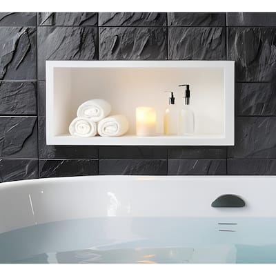 Stainless Steel 18 Gauge White Cream Rectangular Recessed Shower Niche - 24"x12.6"