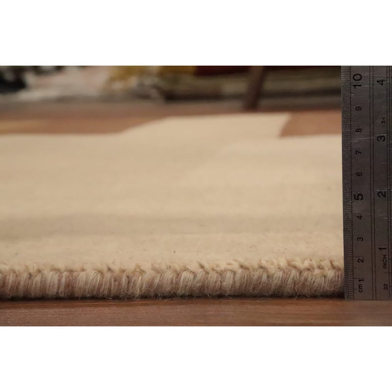 Hand Knotted Oriental 100% Wool Carpet Modern Geometric Beige & Ivories Gabbeh Area Rug - 7' 9'' X 5' 5''