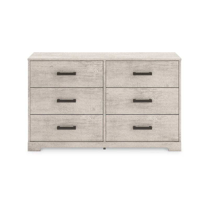 Shawn Wide Dresser, 6 Drawers, Black Handles, Light Gray Wood, 59 Inch
