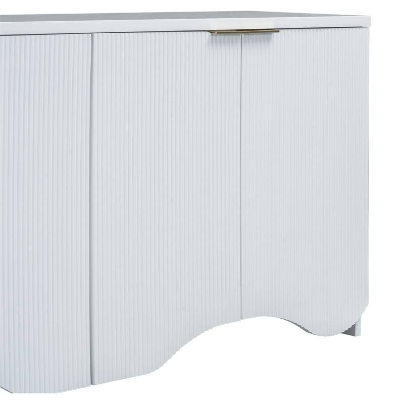 Wavy Design Sideboard with 4 Doors and Adjustable Shelves, Buffet Cabinet Accent Storage Cabinet with Vertical Stripes