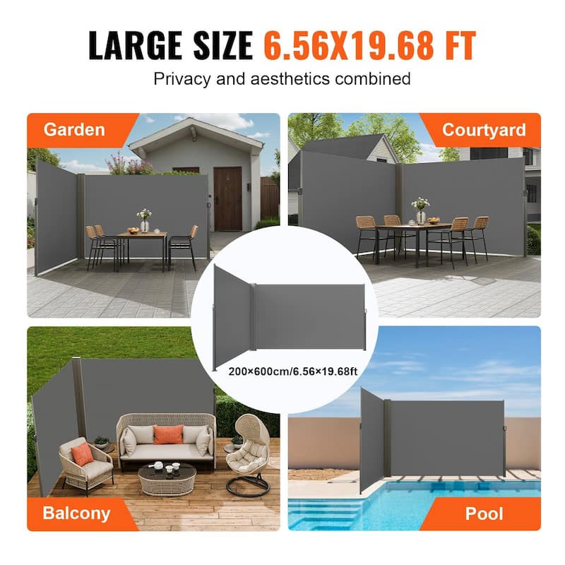 79''x 236'' Grey Polyester Retractable Side Awning Outdoor Privacy Screen with Spring Handle
